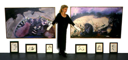 Tiso with four of her 6 ft. paintings